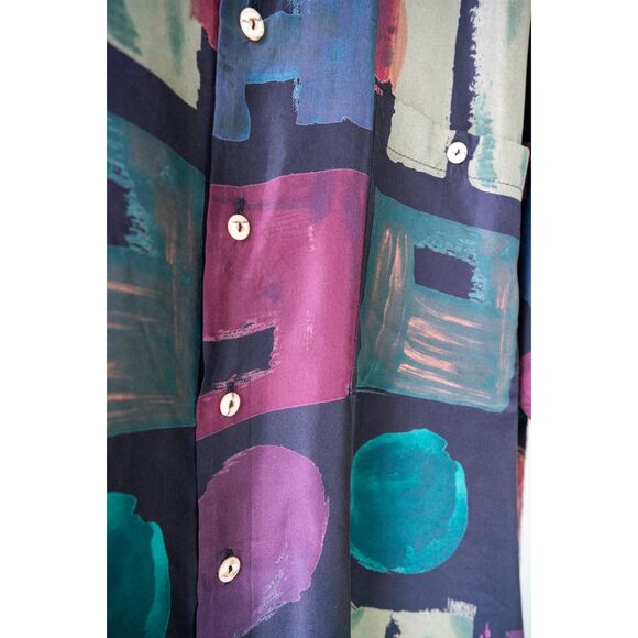 Burma Bibas Retro 90's vintage Fresh Prince 100% Silk Geometric Shirt HipHop XL - Picture 4 of 13